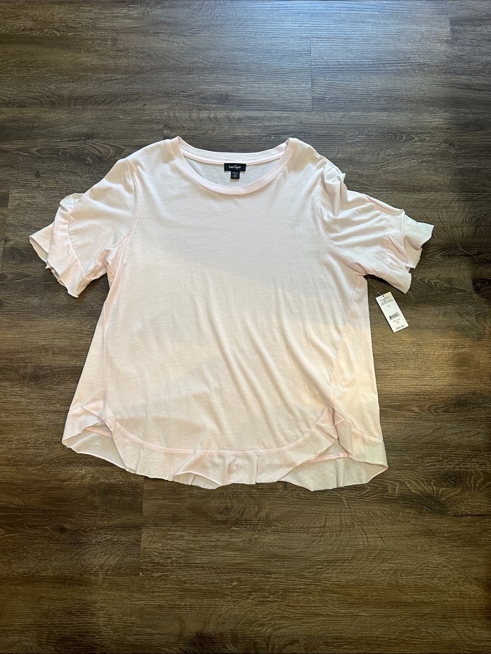 Daily Ritual Pale Pink Short Sleeve Ruffle-Hem Tee